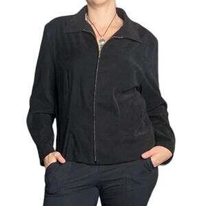 Vintage 90's Black Zip up Jacket size 14 Micro Suede